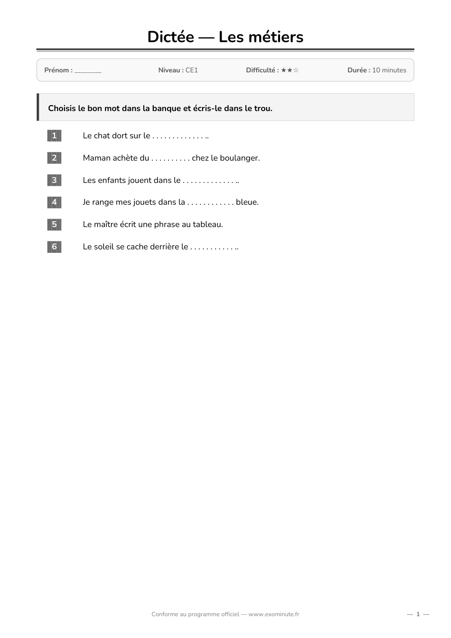 Aperçu de la fiche CE1
