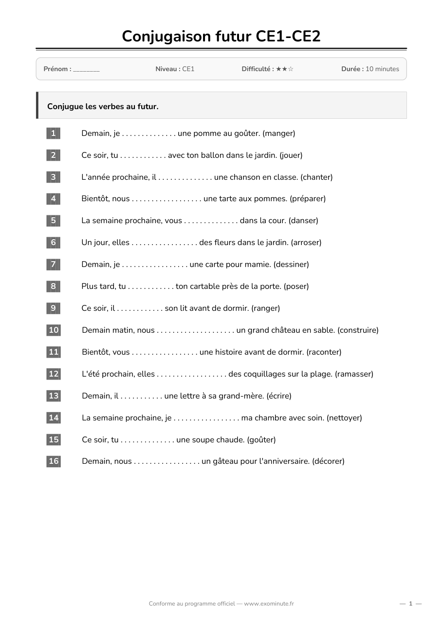 Aperçu de la fiche CE1