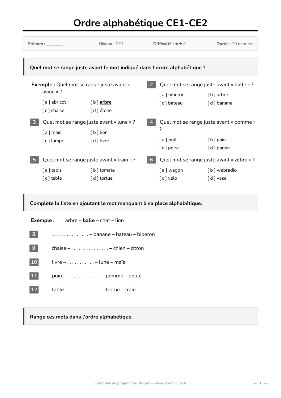 Aperçu de la fiche CE1
