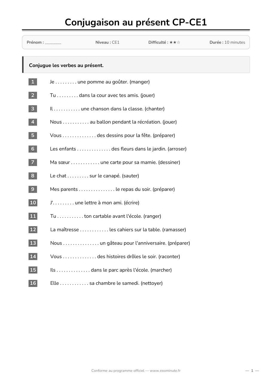 Aperçu de la fiche CE1
