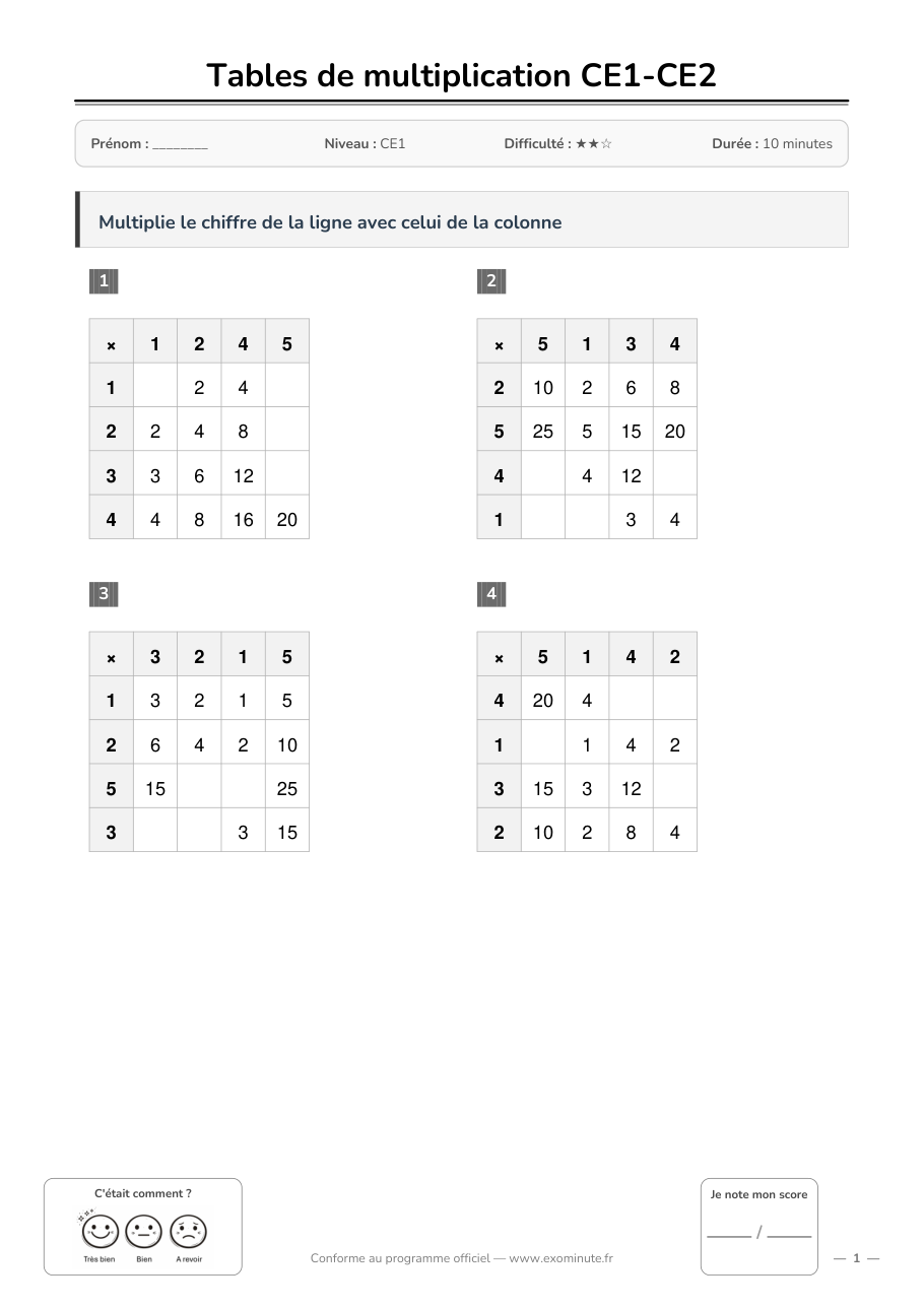 Aperçu de la fiche CE1