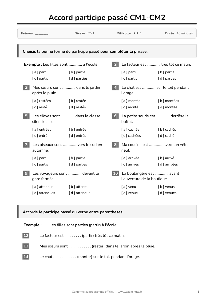 Aperçu de la fiche CM1
