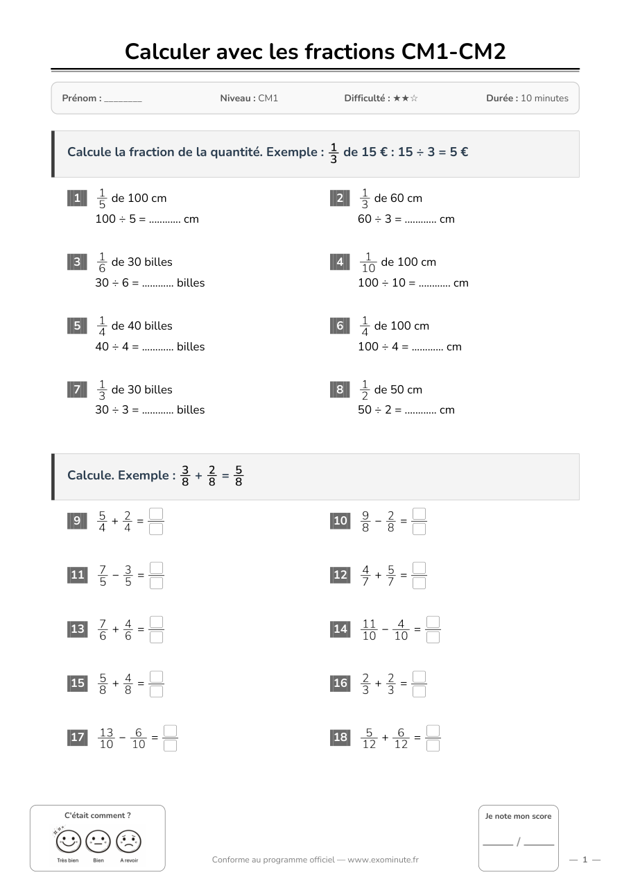 Aperçu de la fiche CM1