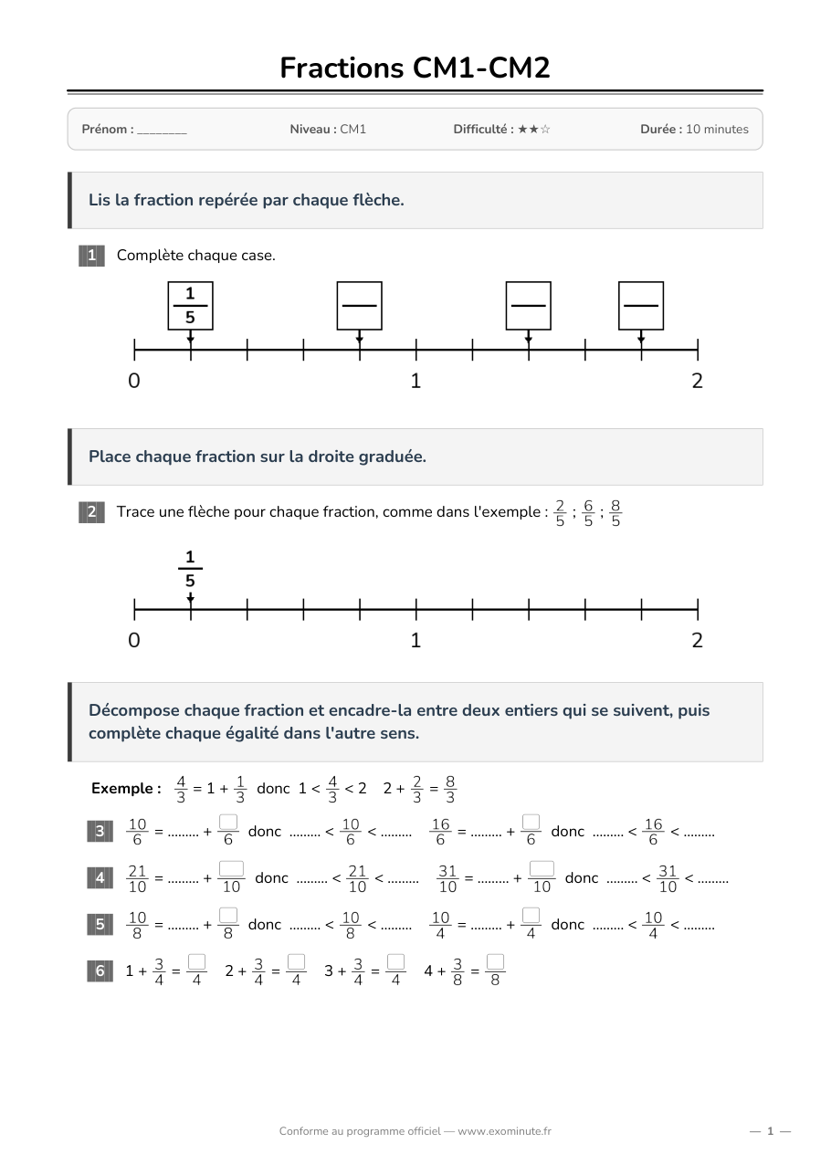 Aperçu de la fiche CM1
