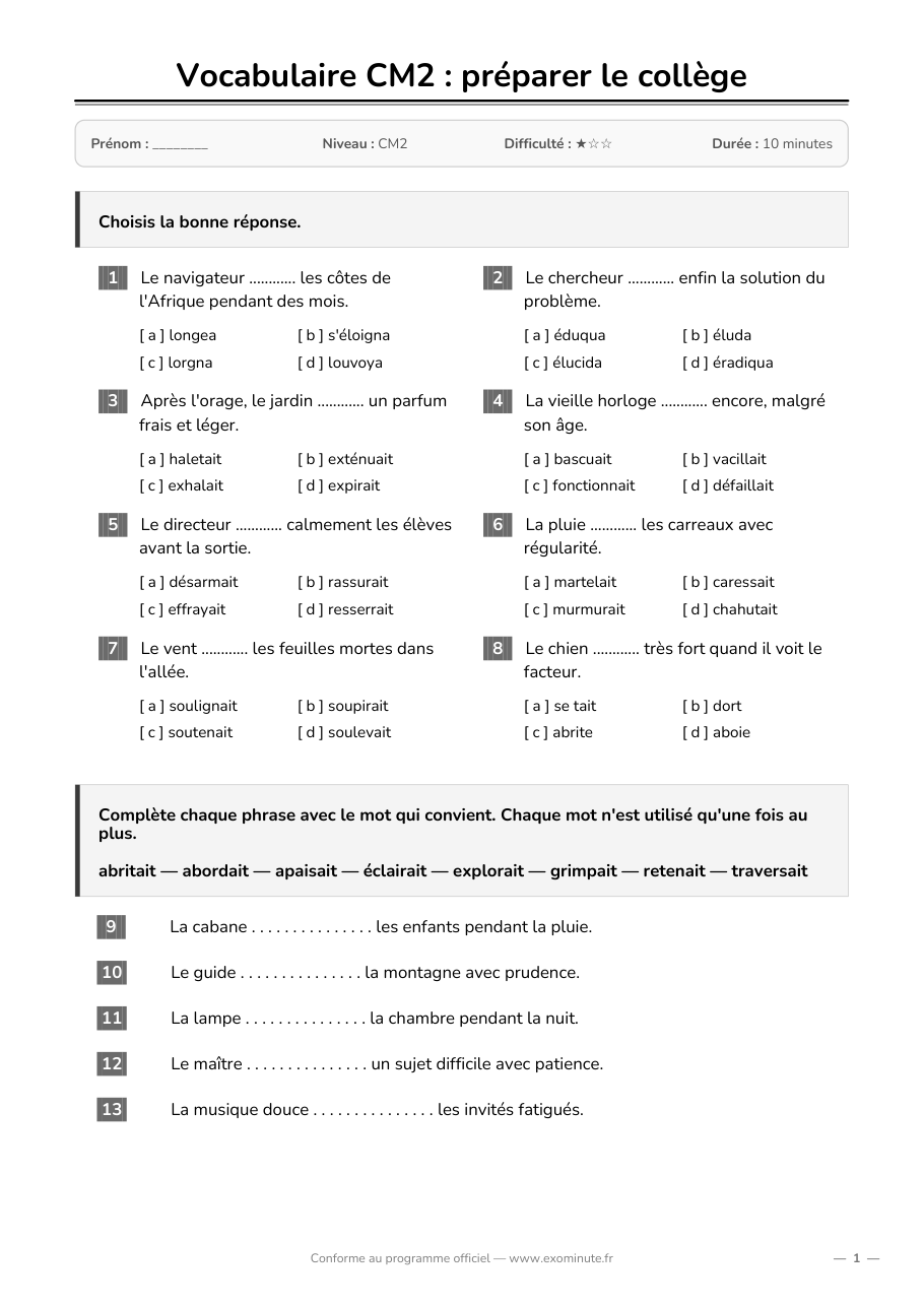 Aperçu de la fiche CM2