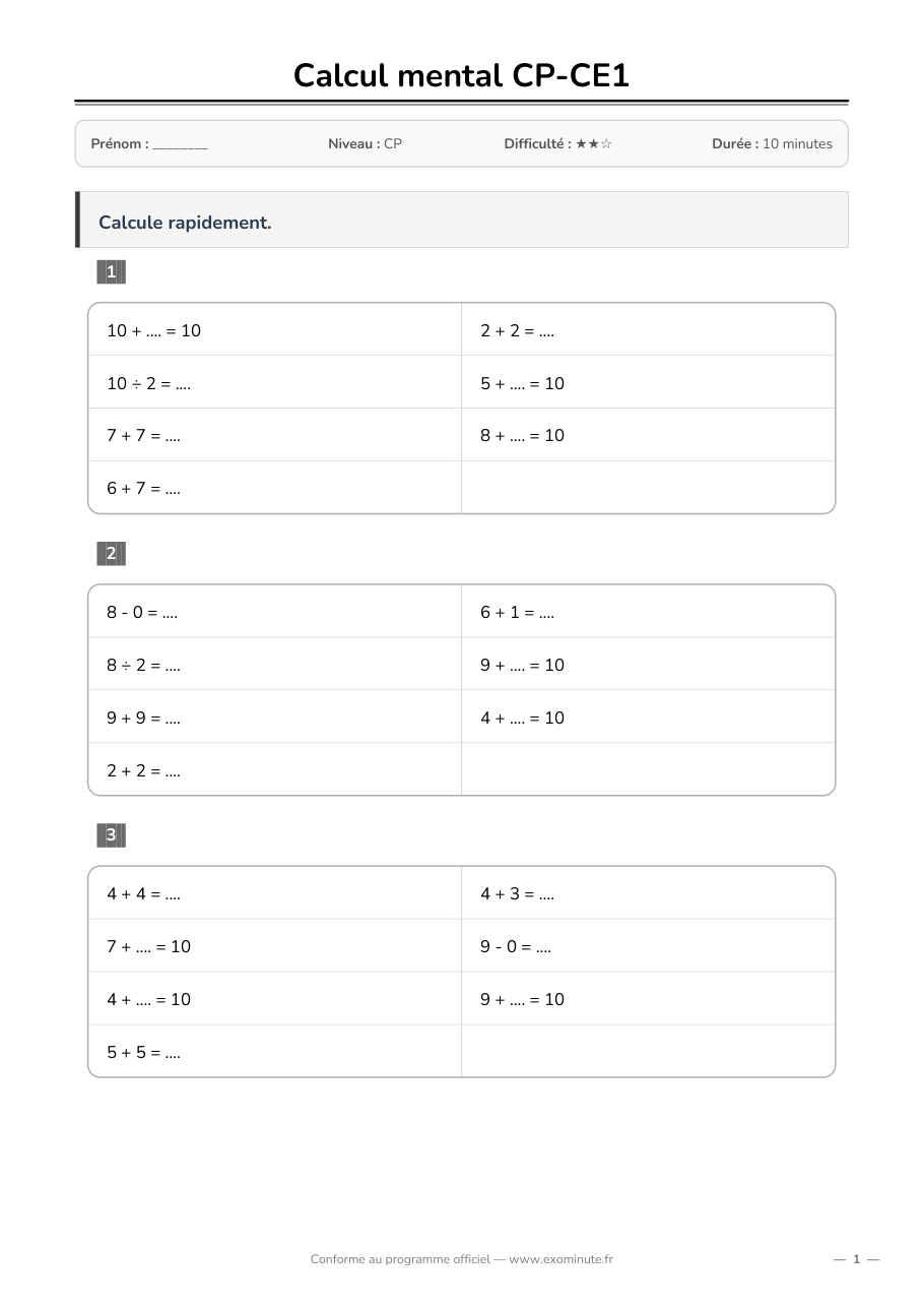 Aperçu de la fiche CP