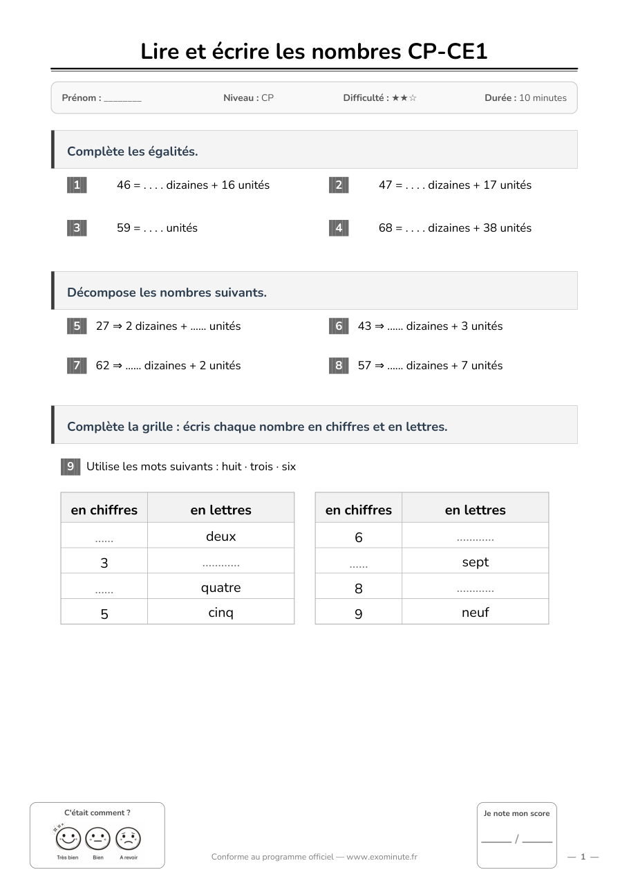 Aperçu de la fiche CP