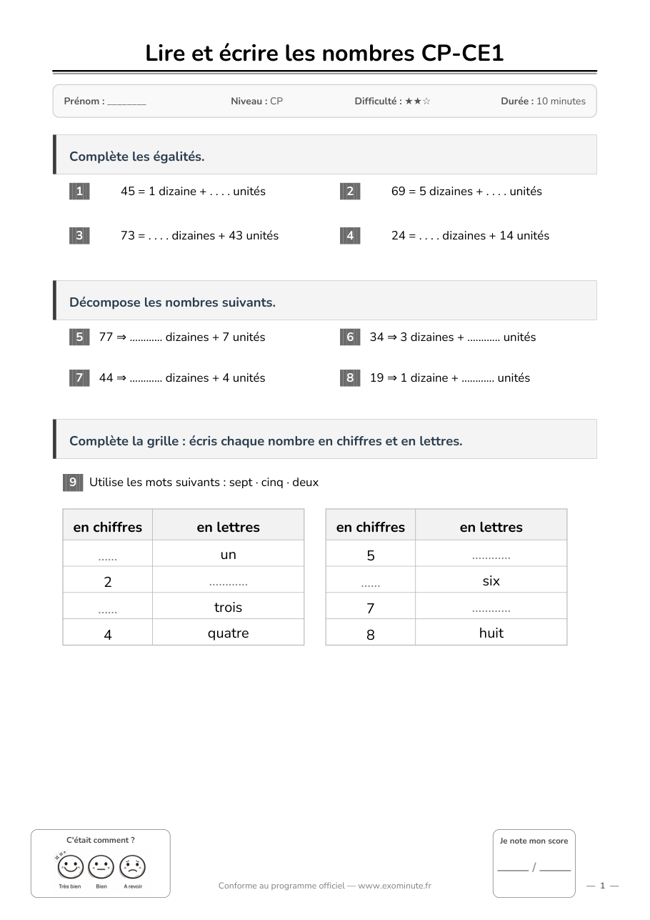Aperçu de la fiche CP