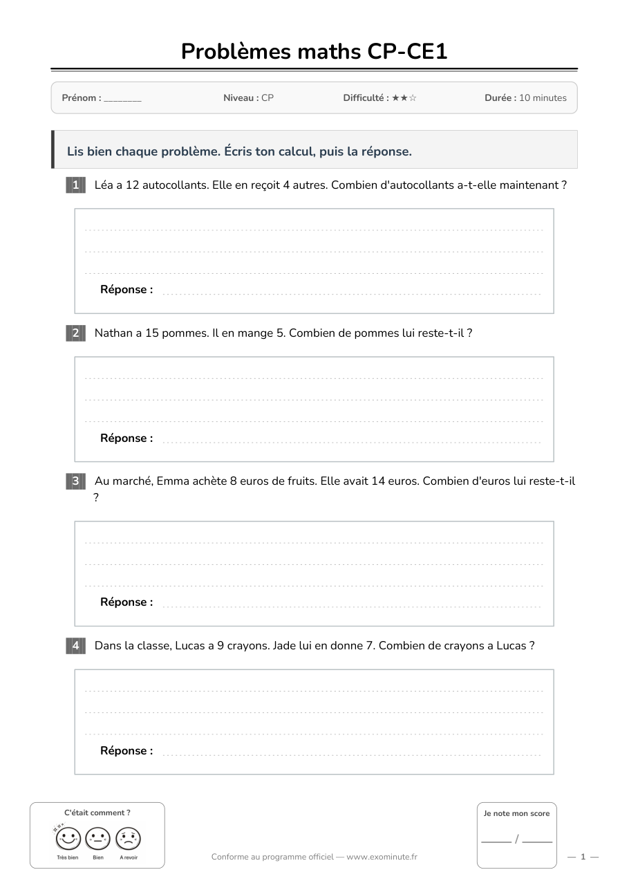 Aperçu de la fiche CP