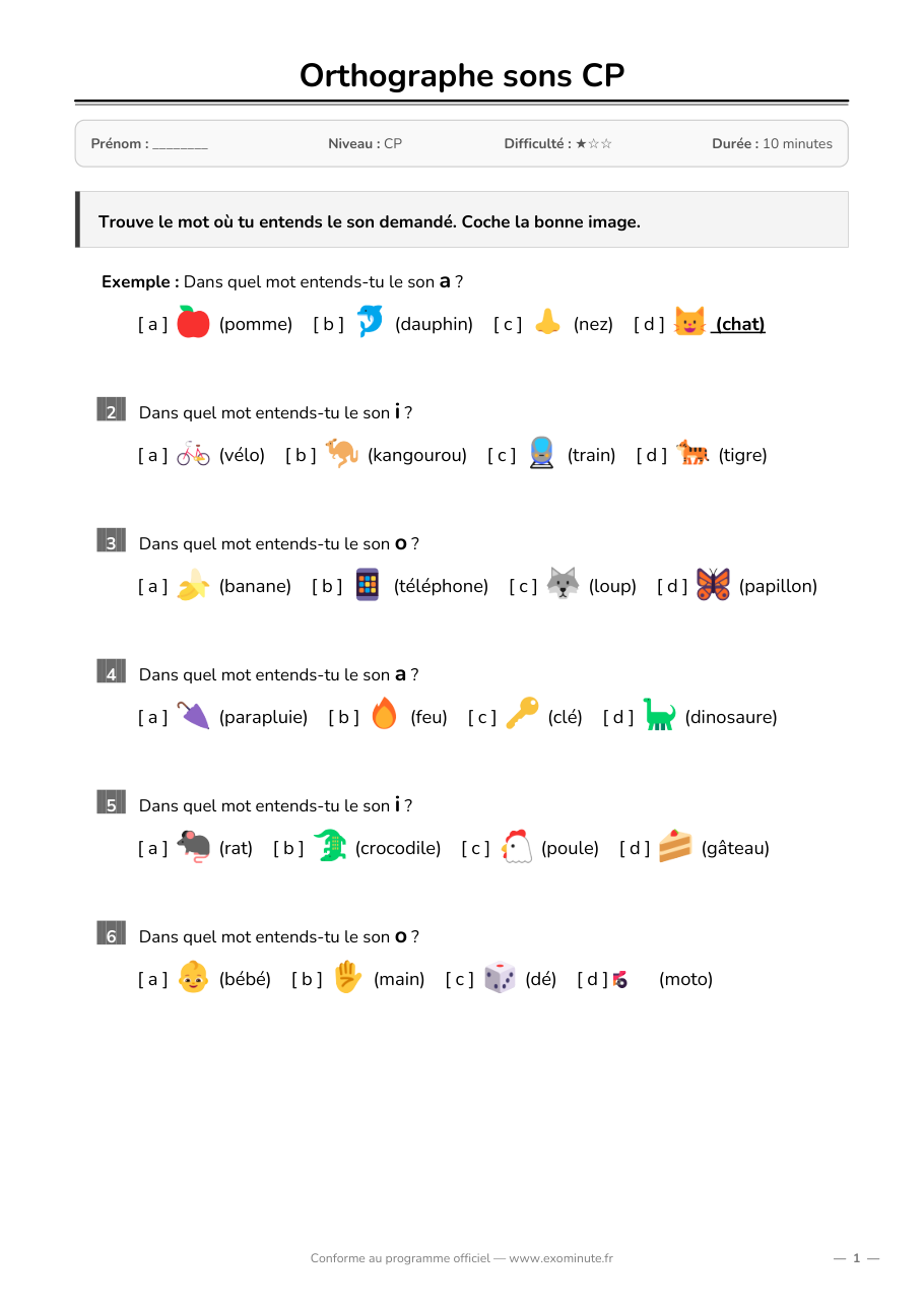 Aperçu de la fiche CP